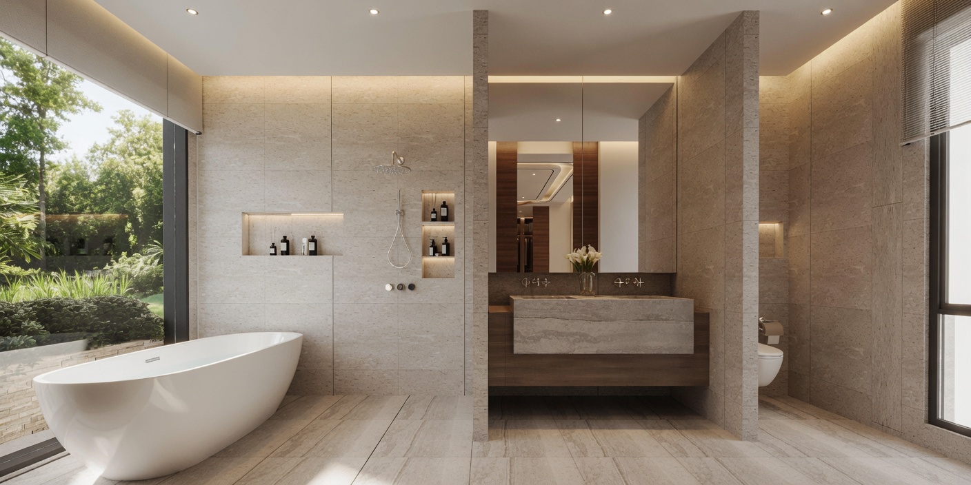 Badezimmer mit freistehender Badewanne der Sinara Pool Villa
