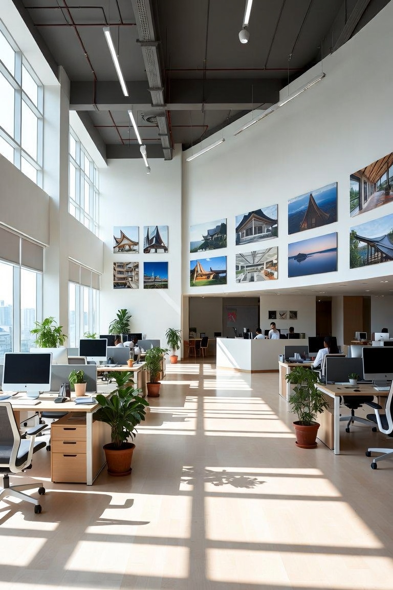 Modernes Büro von Thailand Investments mit Projektfotos an der Wand