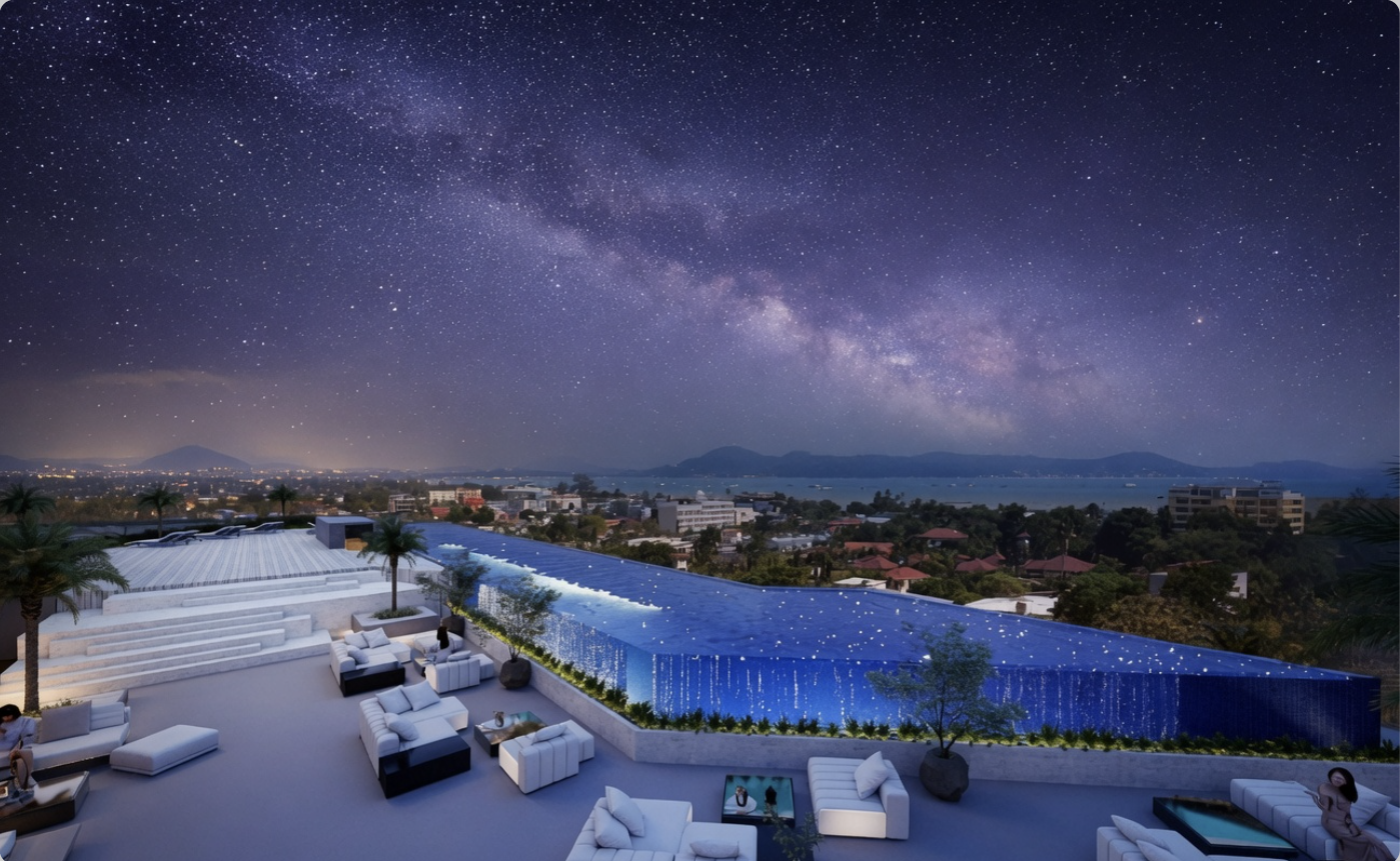 An Innovation Residential Complex Rawai – Infinity-Pool bei Nacht