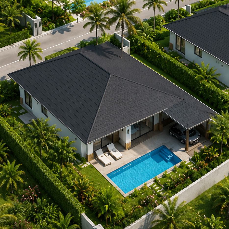 Luftaufnahme einer Jai Dee Poolvilla